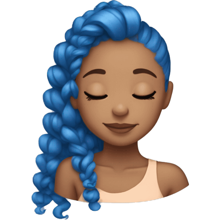 Ariana sleeping with blue curly ponytail emoji