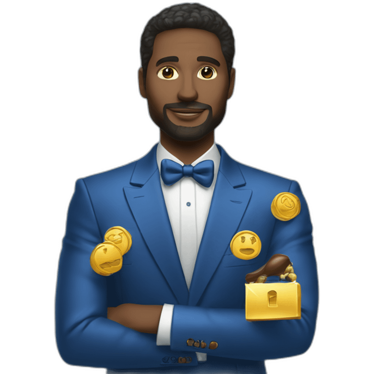 Posh-man-with-blue-suit-offering-goldbar emoji