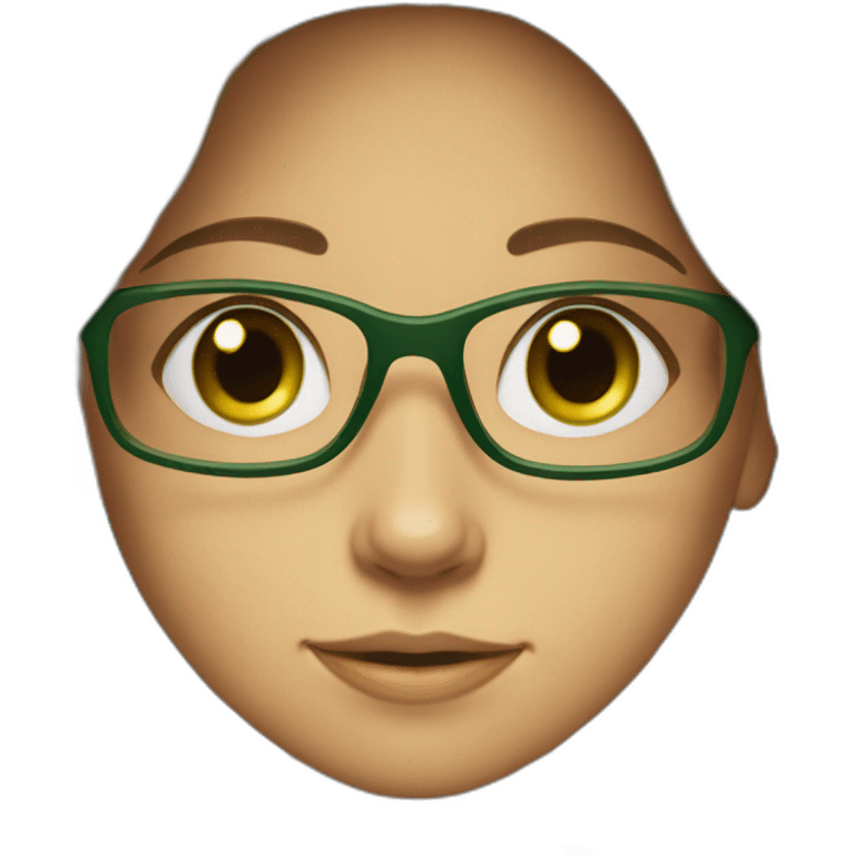 brown long haired girl in green costume with green eyes and glasses emoji