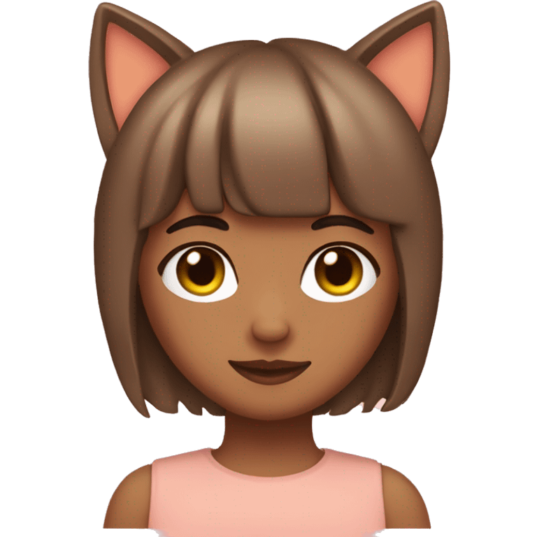 peach color skin, brown hair , heart Eyes, with bangs, and cat ears emoji