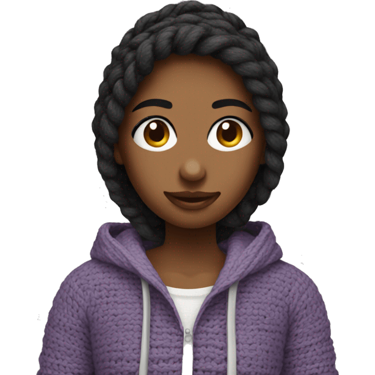 Girl crocheting a hoodie emoji