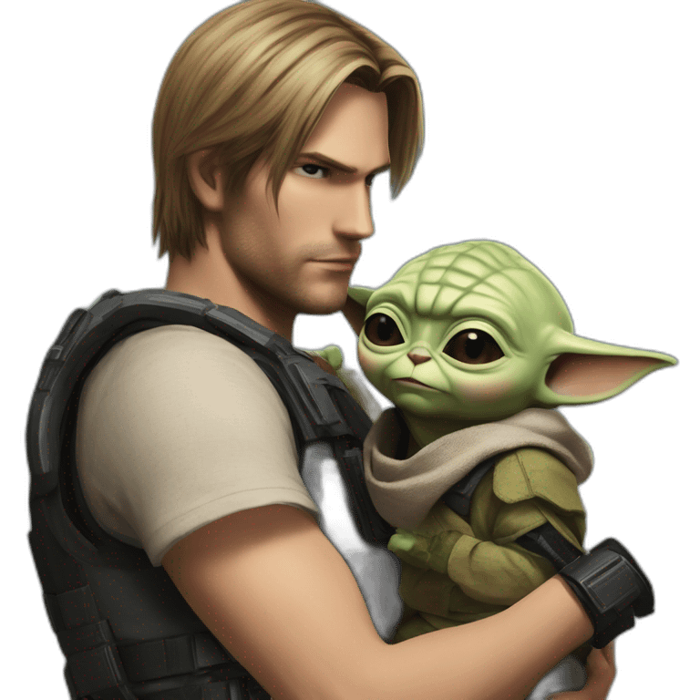 Leon Kennedy ( Resident Evil) holding baby yoda emoji