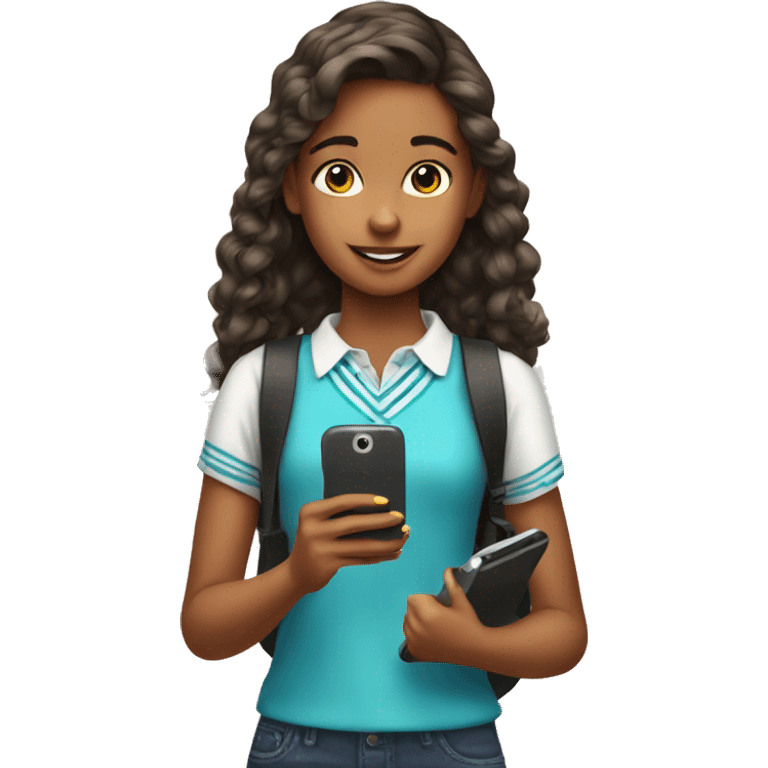 preppy preteen girl with cellphone emoji