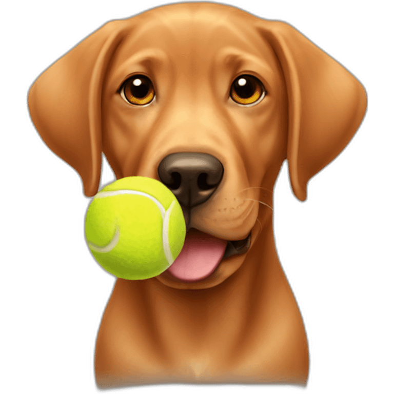 Puppy Red labrador with a tennis ball on his mouth emoji