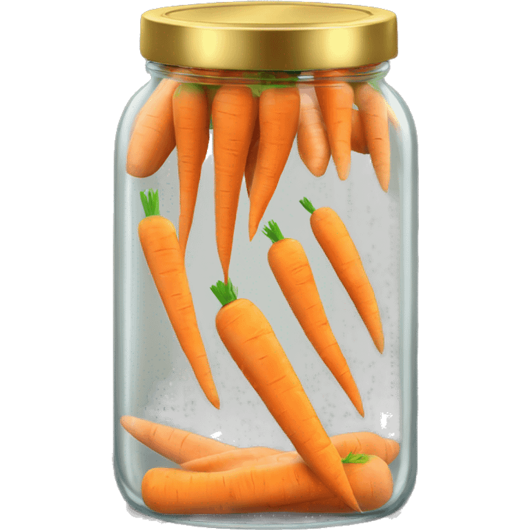 Realistic chopped carrots in a glass jar with a gold screw on lid on the top. emoji