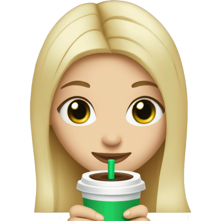 blondie girl with green eyes drinking ice coffee  emoji