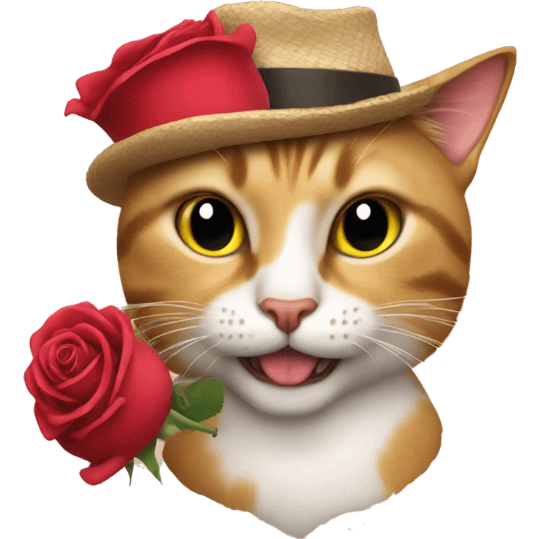 Cat mewing and with a rose on his hat   emoji