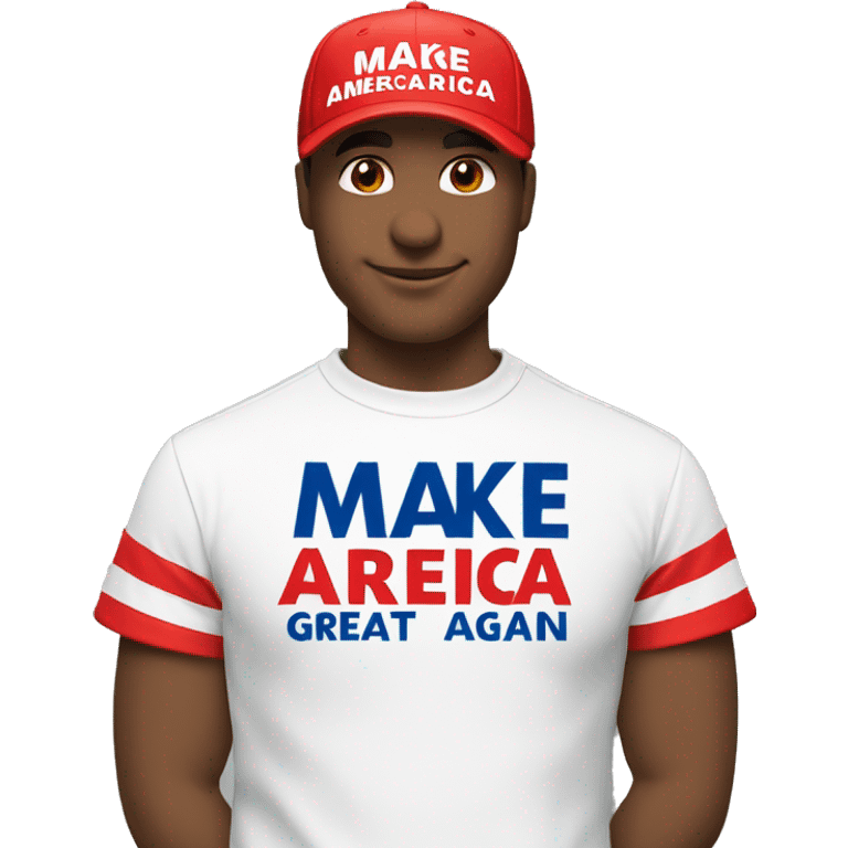 Red ball cap that says “make America great again” emoji