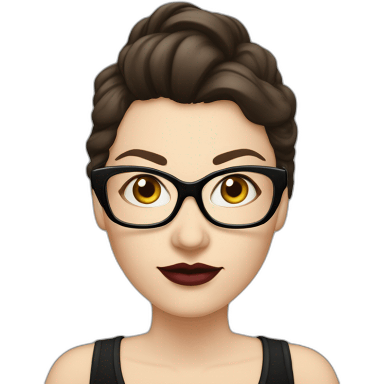 Sexy-Caucasian-Mum-woman-goth-long-brown-hair-standing-wearing-glasses-plus-size-upturned-nose emoji