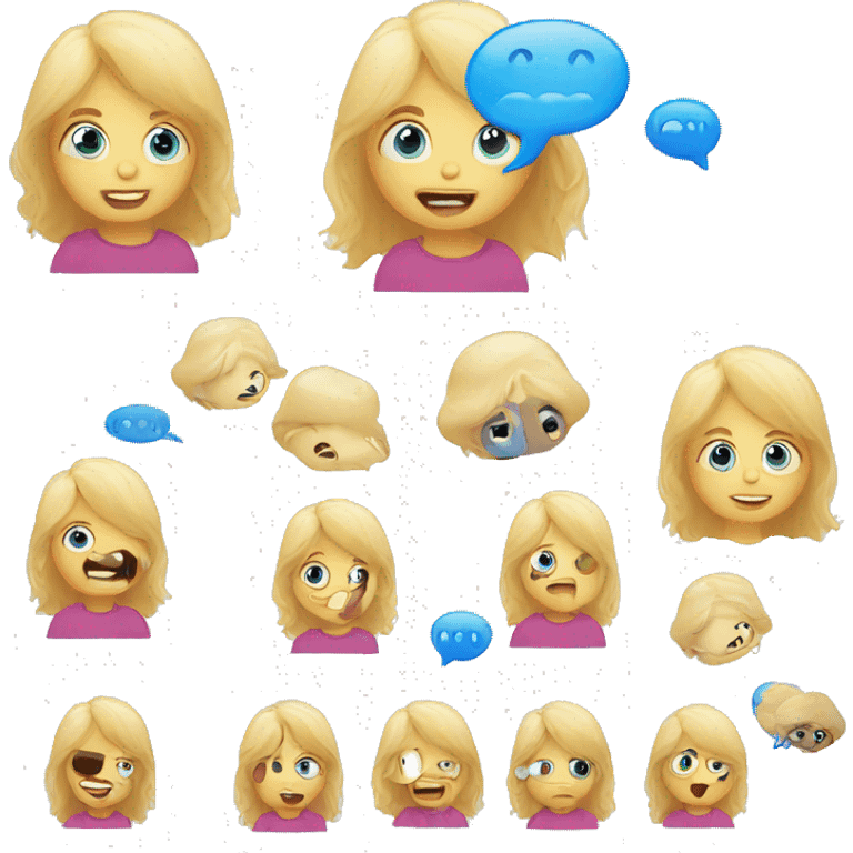 talking blond child with speech bubble near emoji