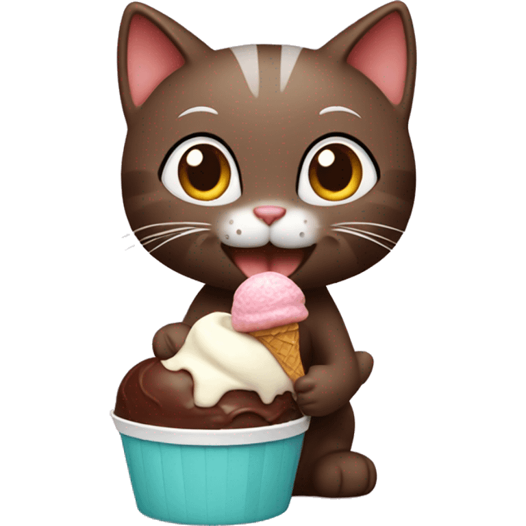 kitty eating icecream with chocolate  emoji