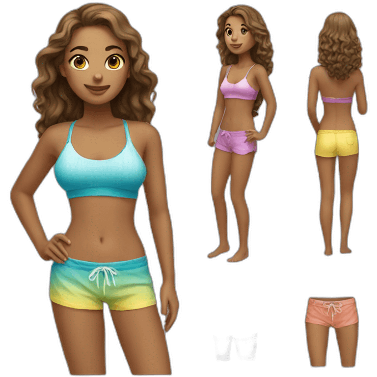 A young beach clothes wearing woman emoji