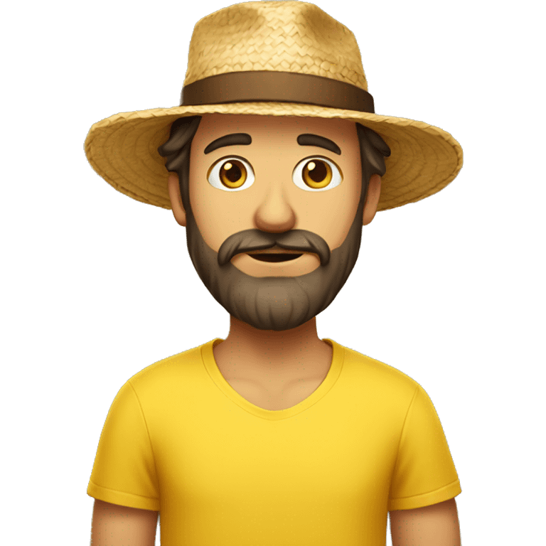 european man with a brown beard wearing a straw hat and a yellow t-shirt emoji