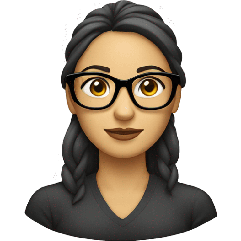 Mujer blanca con gafas, gafas rectangulares, con coleta morena, emoji