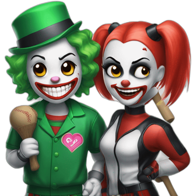 Simple Joker and Harley Quinn with chewing gum and baseball bat emoji