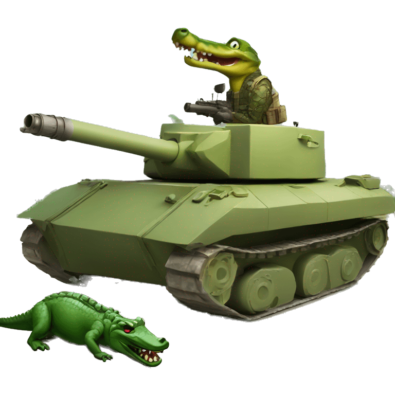 Alligator shooting a tank with a rpg emoji