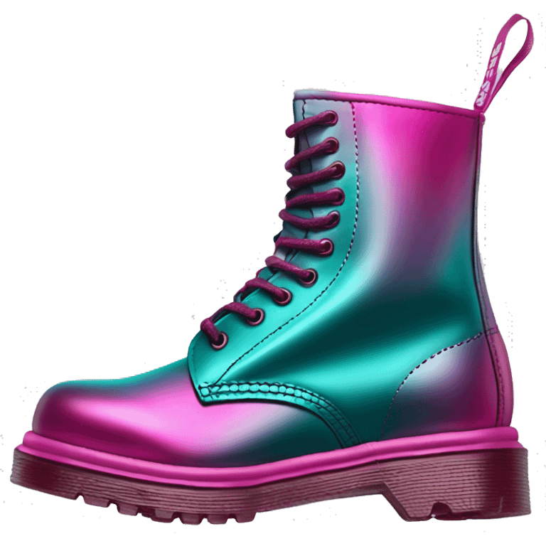 Hyper Realistic isolated side view of a pair of metallic teal and metallic magenta and metallic light pink ombre Dr.Martens Boots emoji