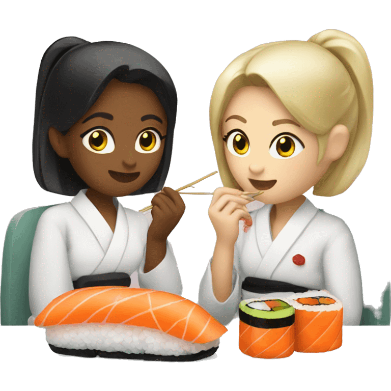 2 girls eating sushi  emoji