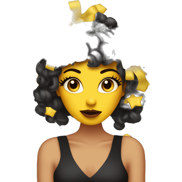 a sassy diva emoji with nails and long eyelashes, round yellow face, classic emohi styl emoji