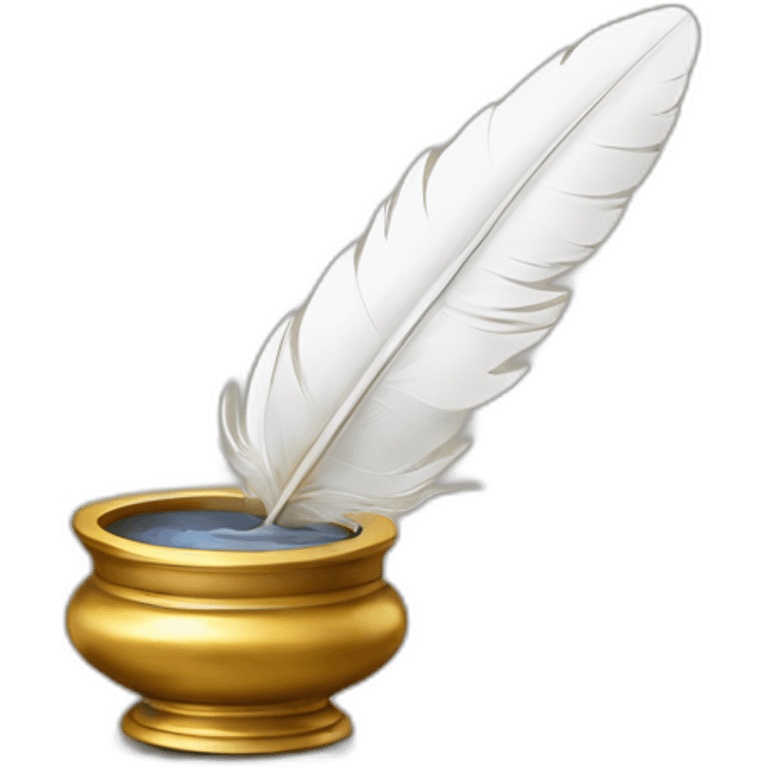 gold inkpot white feather emoji