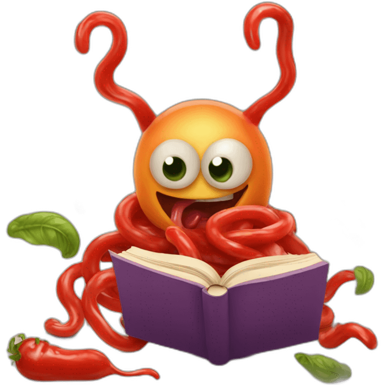 Fantasy Book eating worms with Ketchup emoji