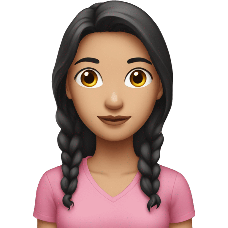 brunette girl, black long hair, pink shirt emoji