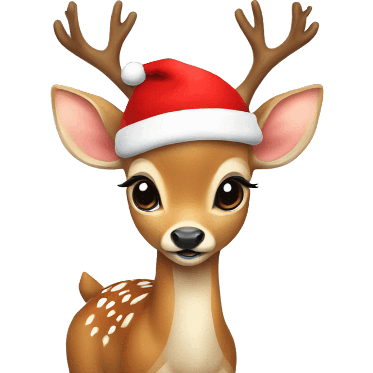 Baby deer with Xmas hat emoji