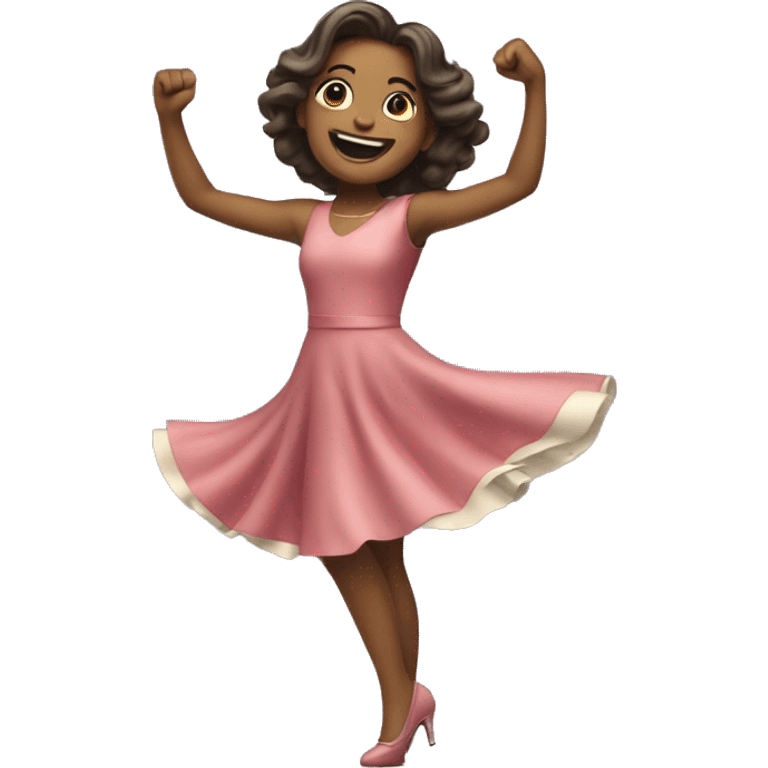 An emoji of a girl in a stylish dress dancing gracefully, with one arm raised and a joyful expression on her face emoji