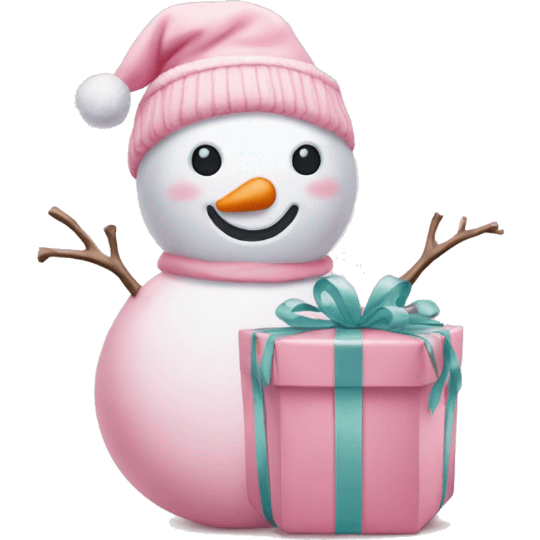 pastel pink snowman and gift emoji