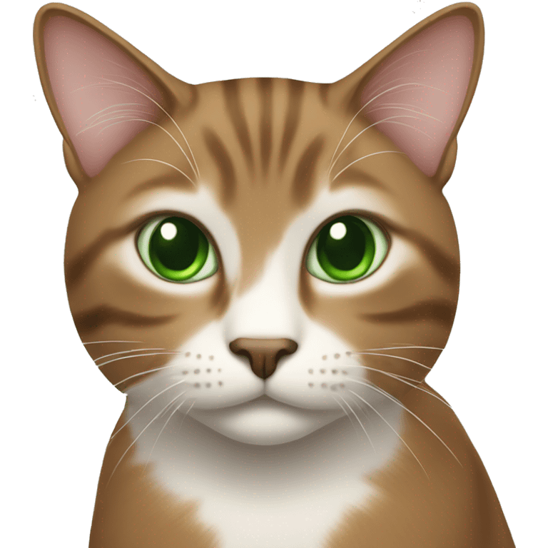 A cat with green eyes with a brown coat in a soft blant emoji