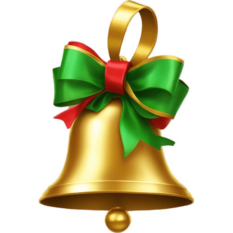 Golden bell with green ribbon, small red accents, shiny look emoji