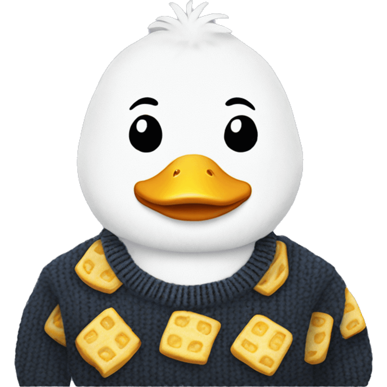 plush white duck sweater with Chips written on it emoji