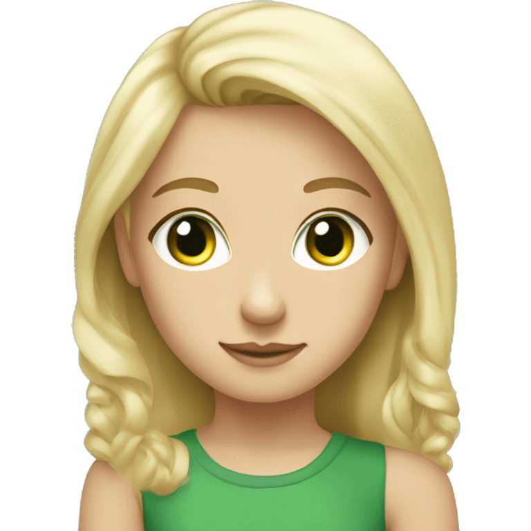 Girl, blonde hair, white, green eyes;man, emoji