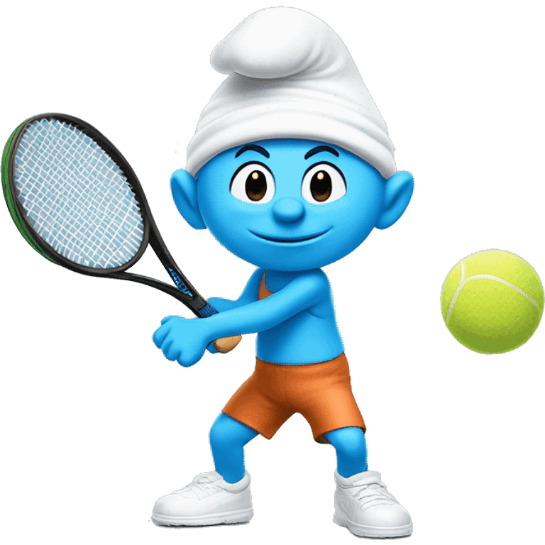 Light Blue Smurf playing tennis with Smurf racket  emoji