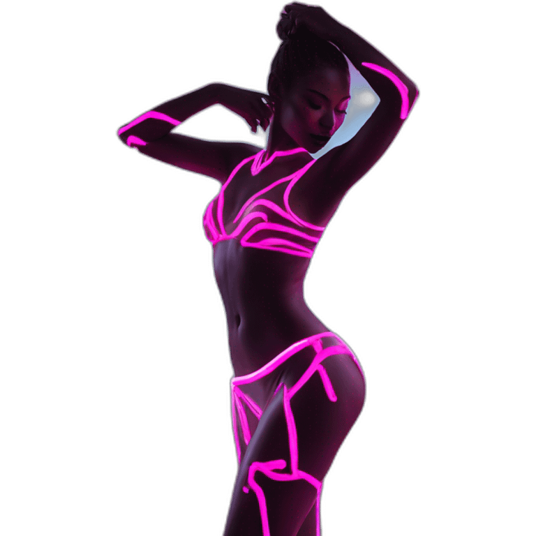 Sexy Neon sign shows art model dancer in tasteful body paint from side emoji