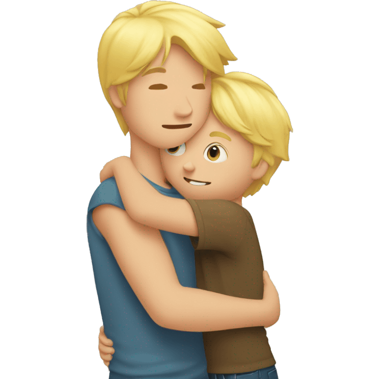 blond boy rejecting a hug from his father emoji