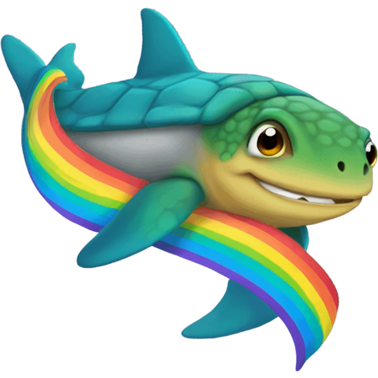 turtle shark riding a rainbow emoji