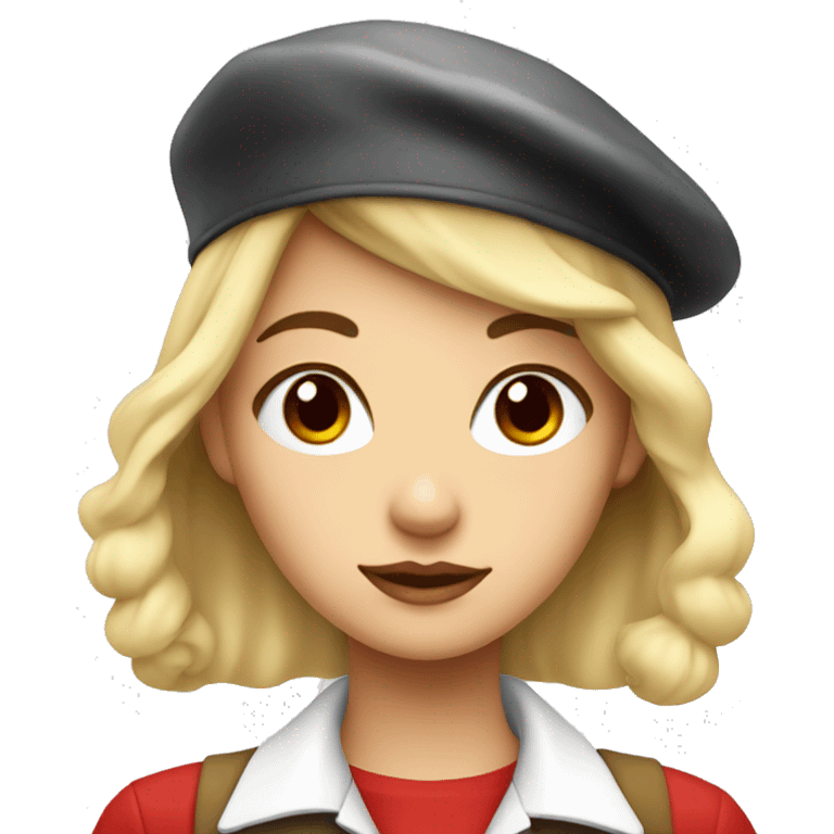 blonde girl, red eyes, white buttoned shirt, beret emoji