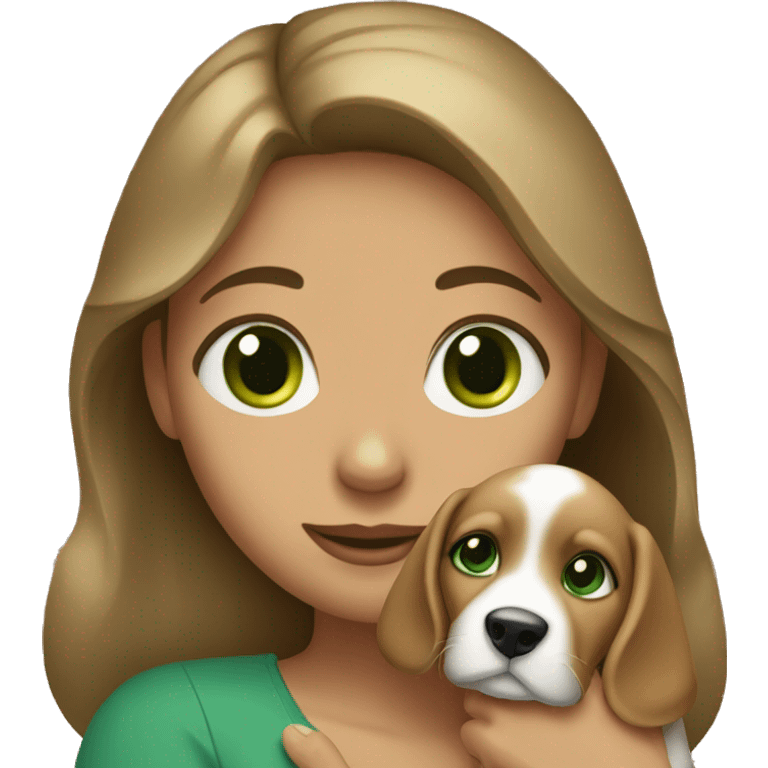 Woman with green eyes and a puppy in her hands emoji