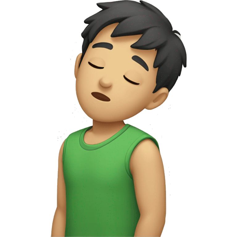 asian boy wearing green sleeveless t-shirt, sleeping emoji