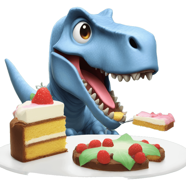 a dinosaur eating cake emoji