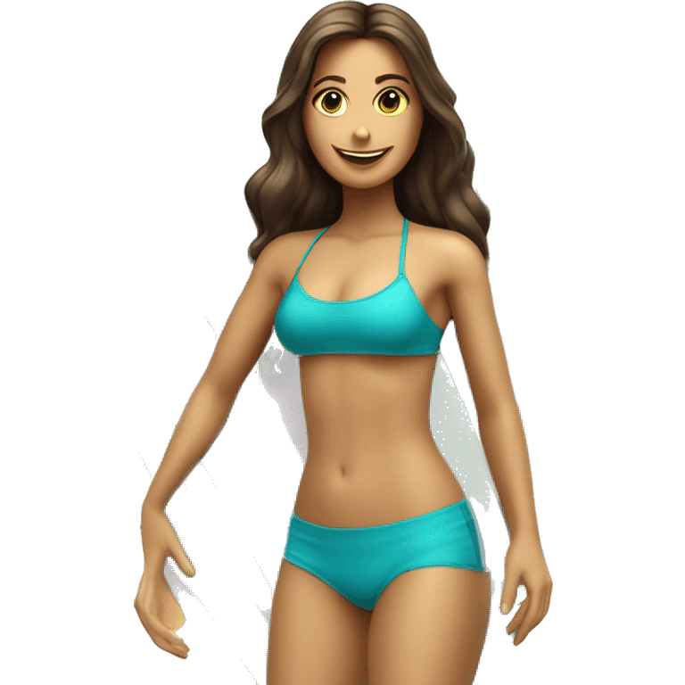 Brunette surfer girl bikini surf board with ocean and on a surf board emoji