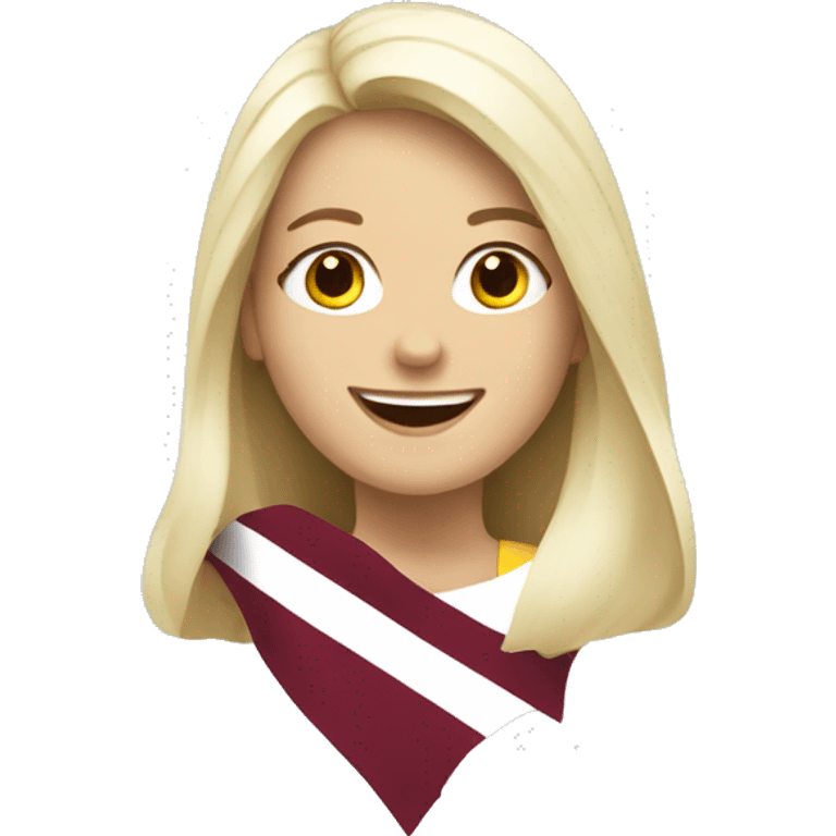 Happy blonde woman with a Latvian flag emoji