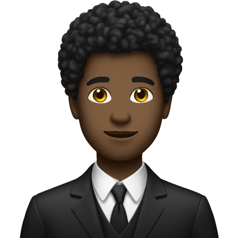 black young man with afro mullet hair in black suit emoji