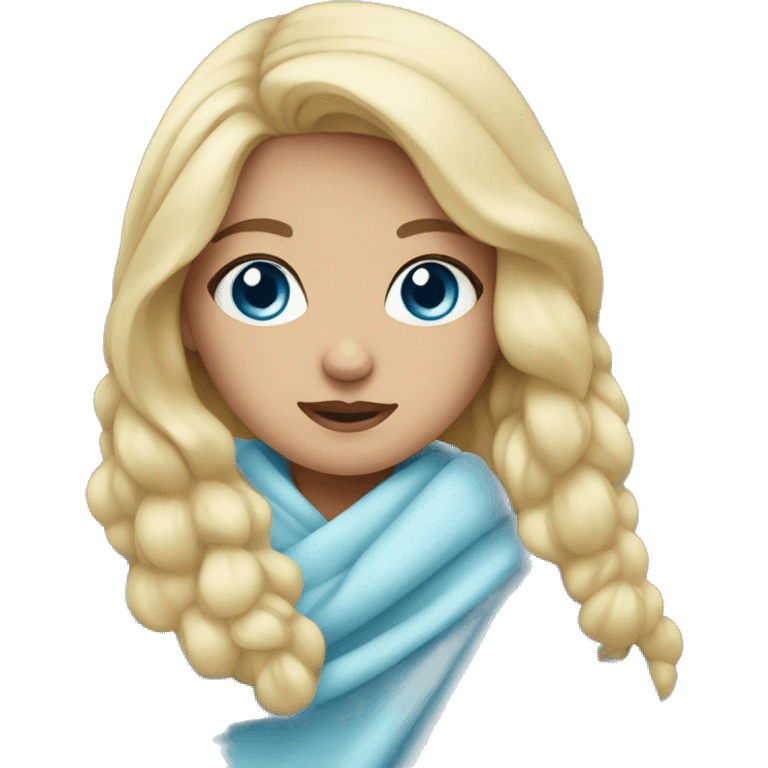 Blonde girl with light blue eyes wrapped in a blanket emoji