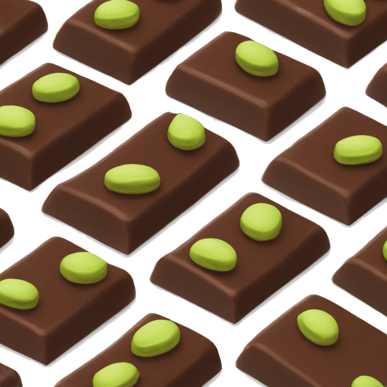 Rectangular chocolate broken into half with green pistachio filling emoji