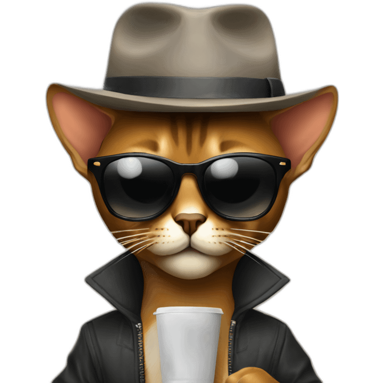 gangster-with-a-Abyssinian cat-gun-and-sunglasses-drinking-coffee emoji