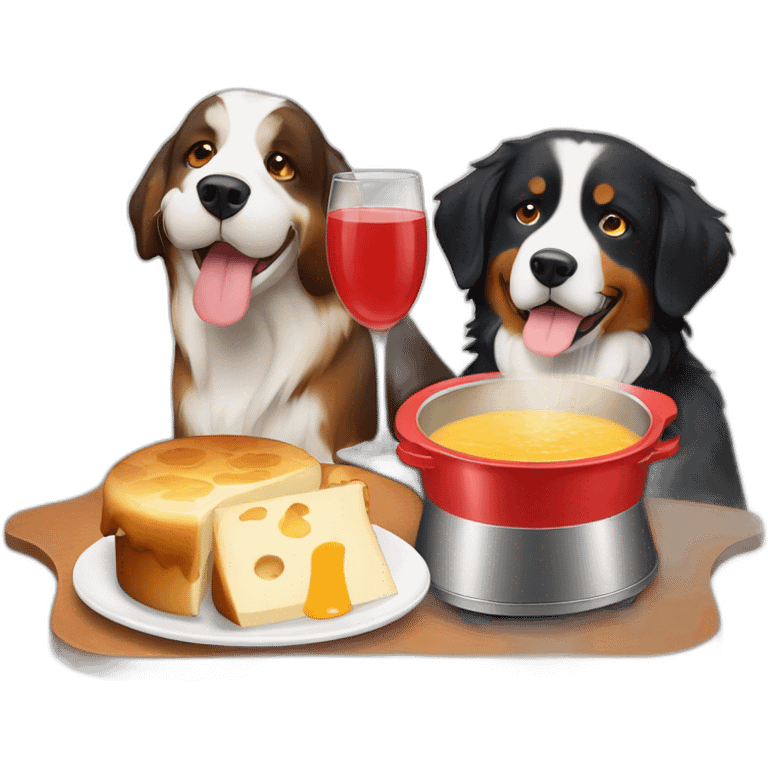 swiss fondue and bernese mountain dog emoji