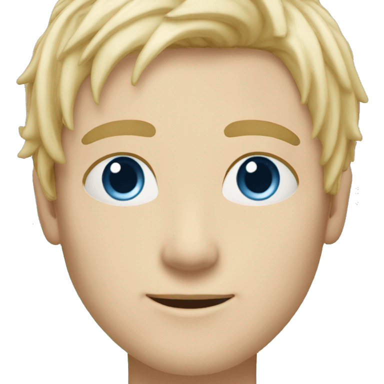 white man with clear skin with fringe down blonde hair style blue eyes and  emoji