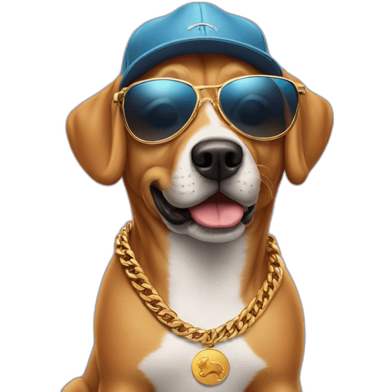 Dog wearing sun glasses and cap and a Cuban chain emoji